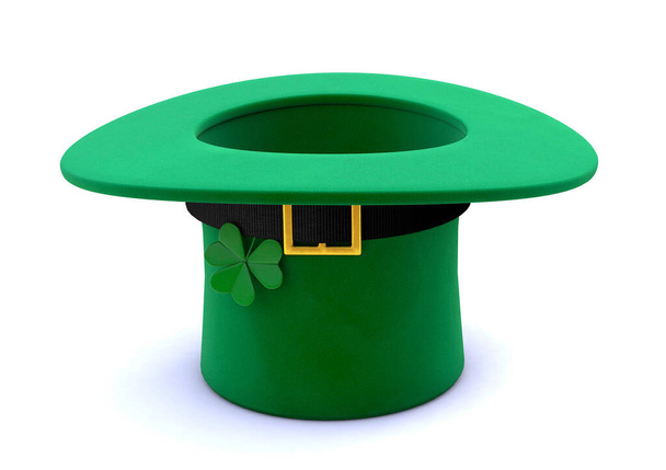 Dia de St. Patricks. Chapéu Leprechaun Verde com Trevo Invertido de cabeça para baixo. isolado em fundo branco. Renderização 3d - Foto, Imagem