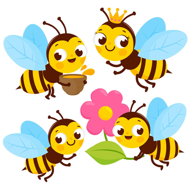 Cute bees collection. Vector illustration - Wektor, obraz