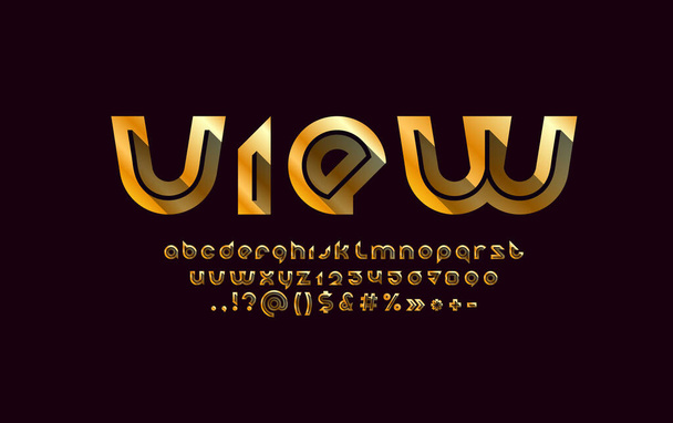 Μοντέρνα χρυσή γραμματοσειρά, στρογγυλεμένο μοντέρνο αλφάβητο, γράμματα και αριθμοί με μαύρη γραμμή, διανυσματική απεικόνιση 10EPS - Διάνυσμα, εικόνα