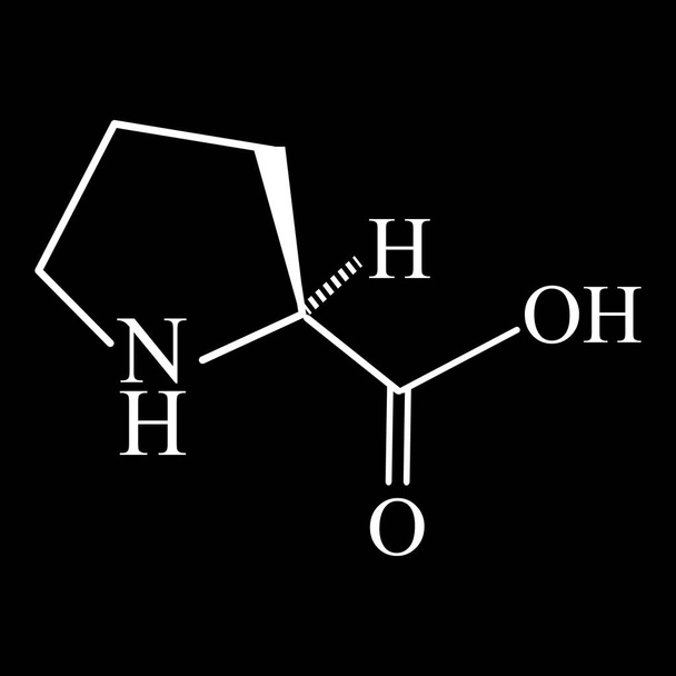 Aminokwas Prolina. Wzór chemiczny aminokwasu prolinowego. Ilustracja wektora na pojedynczym tle - Wektor, obraz