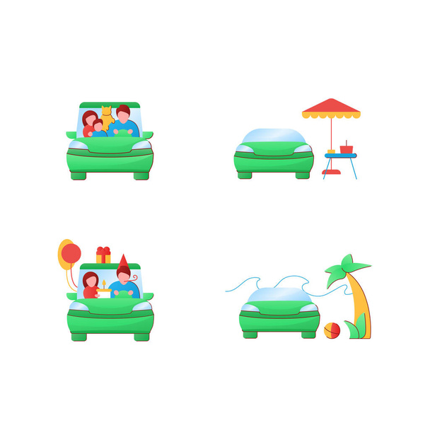 Menekülő autó lapos ikonok készlet - Vektor, kép