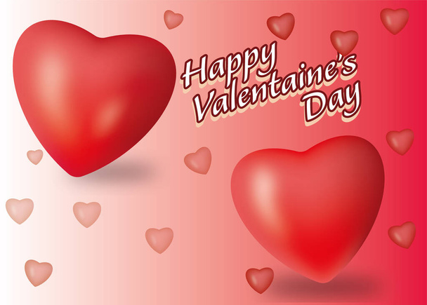 Valentine's Day card with two hearts and lettering. Red 3D hearts. February fun. - Foto, immagini