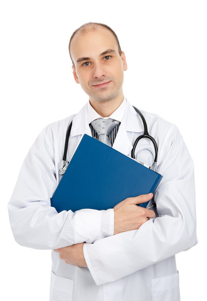 Happy male doctor in lab coat - Zdjęcie, obraz