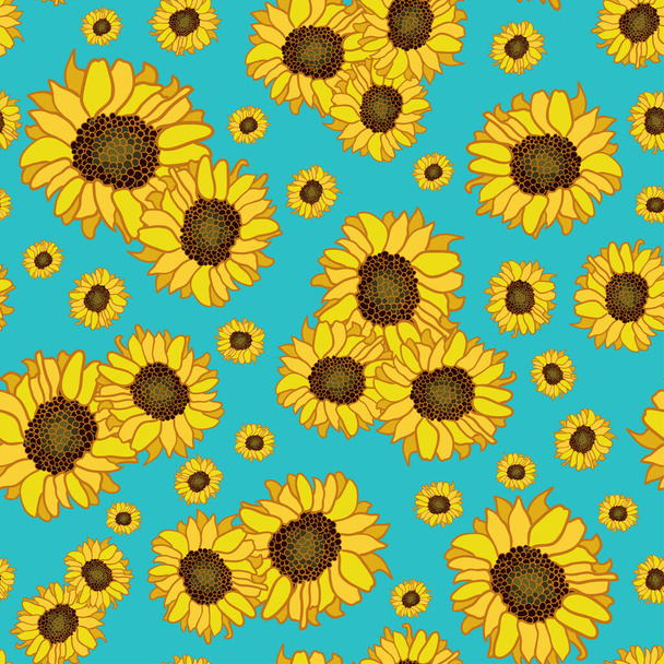 Sunflower seamless pattern on turquoise background design - Vector, Image