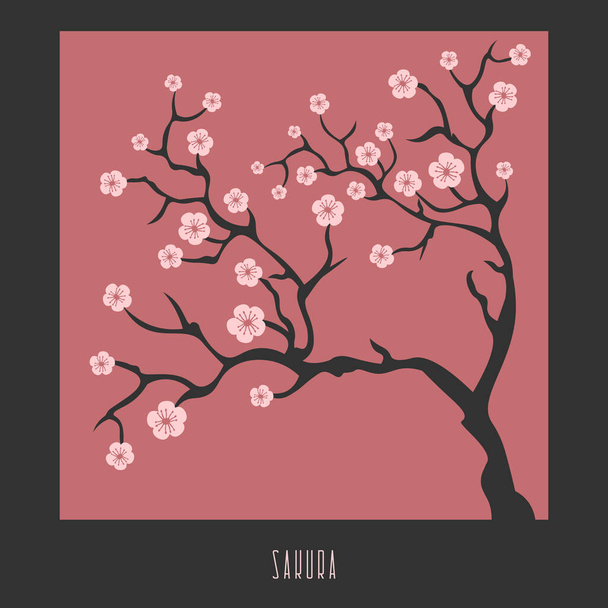квітучі гілки сакури в рамці на рожевому фоні і тексті
 - Вектор, зображення