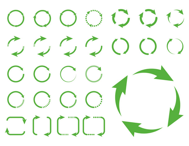 Green arrow icon set on white background. Circular arrow. Recycle symbol. Vector - Vecteur, image