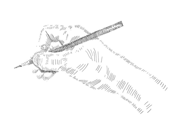 Tekening van de hand houden potlood te schetsen geïsoleerd op witte achtergrond, vector illuistratie. - Vector, afbeelding