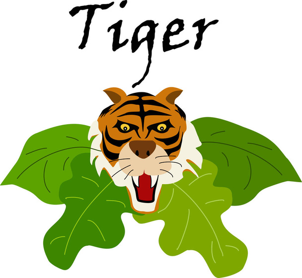 Значок тигра з листя джунглів
 - Вектор, зображення