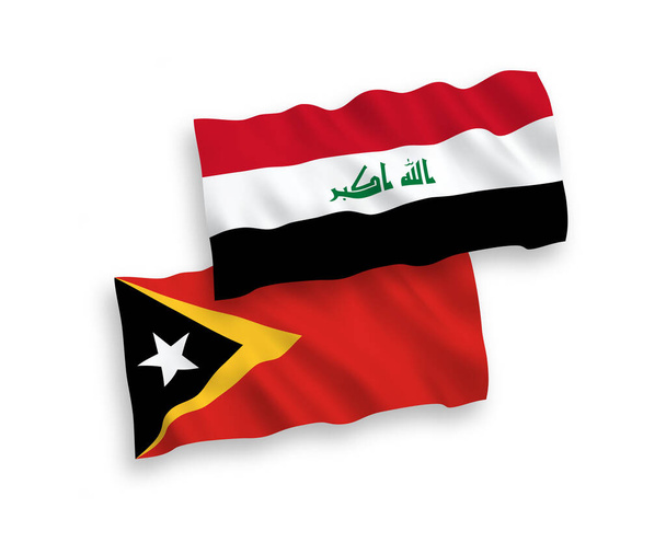 Bandiere nazionali in tessuto vettoriale di Timor Est e Iraq isolate su sfondo bianco. 1 a 2 proporzione. - Vettoriali, immagini