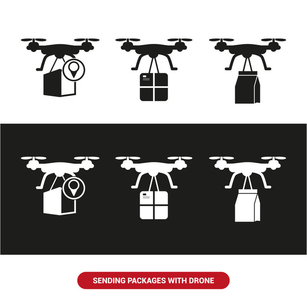 Immagine vettoriale. Icona di un drone che consegna pacchetti. - Vettoriali, immagini