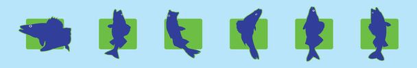 conjunto de zande peces icono de dibujos animados plantilla de diseño con varios modelos. ilustración vectorial moderna aislada sobre fondo azul - Vector, Imagen