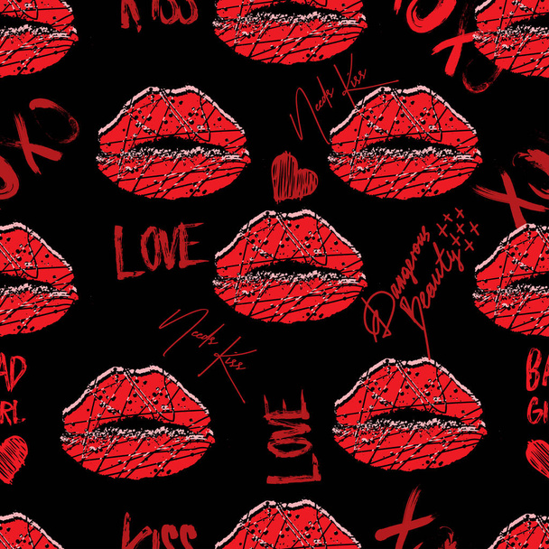 Abstract lips pattern . Valentine background  - Vector, Image