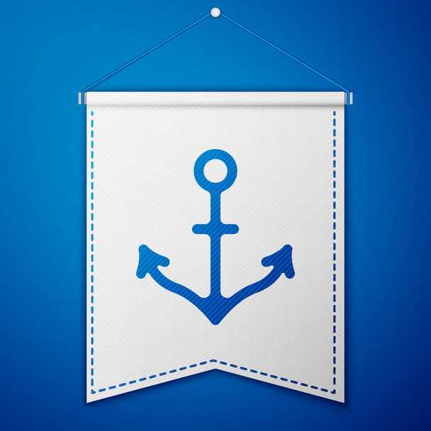 Icona Blue Anchor isolata su sfondo blu. Modello di pennant bianco. Vettore. - Vettoriali, immagini