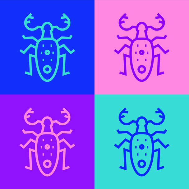 Pop art γραμμή Beetle ελάφι εικόνα απομονώνονται σε φόντο χρώμα. Κερασφόρο σκαθάρι. Μεγάλο έντομο. Διάνυσμα. - Διάνυσμα, εικόνα