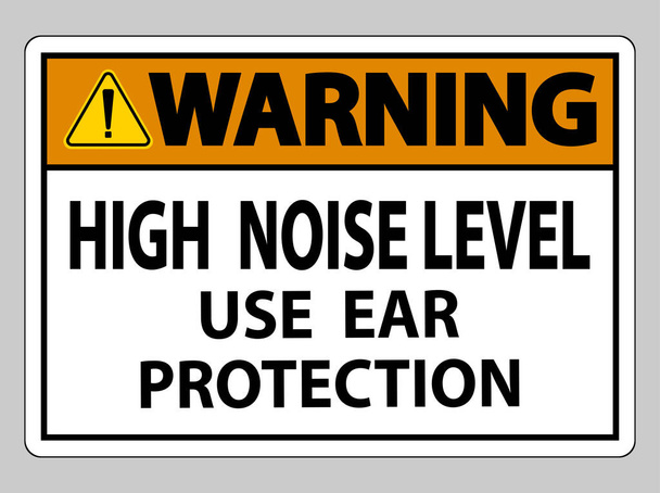 Segnale di avvertimento Alto livello di rumore Utilizzare la protezione dell'orecchio su sfondo bianco - Vettoriali, immagini