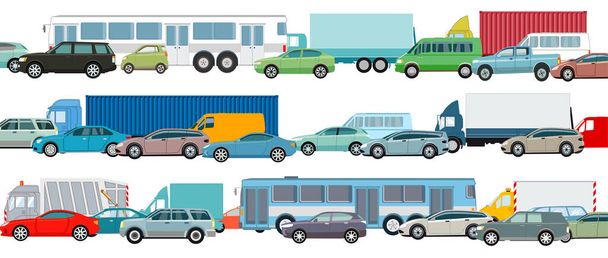 Rush hour, cars in traffic jam, vector illustration - Vector, afbeelding