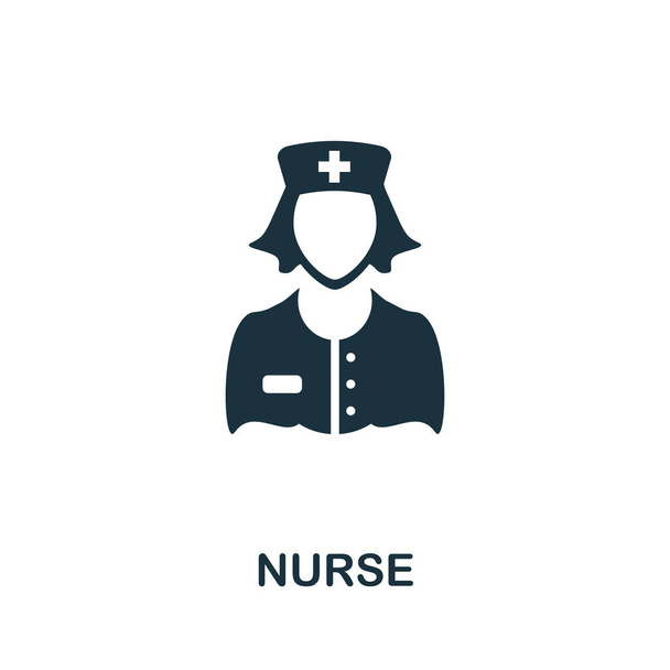 Conjunto de ícones de enfermeira. Quatro elementos em estilos diferentes da coleção de ícones de medicina. Ícones de enfermeira criativos preenchidos, esboço, símbolos coloridos e planos - Vetor, Imagem