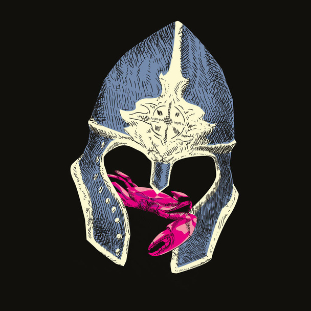 Vector illustration of a fallen dawnguard helmet with a crab. - Vector, Image