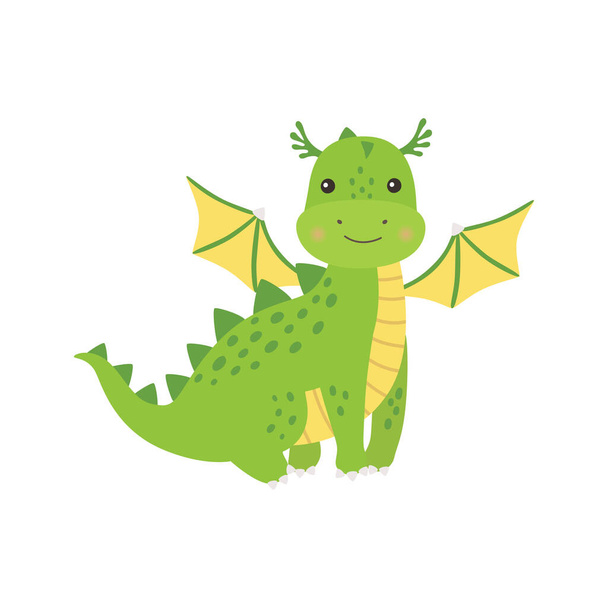 Cute cartoon green little dragon, isolated vector illustration - Vektör, Görsel