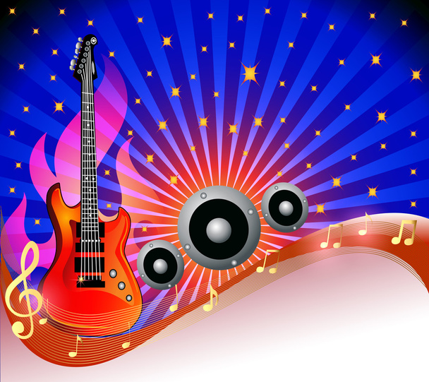  background with guitar and row amongst stars - Vector, Imagen