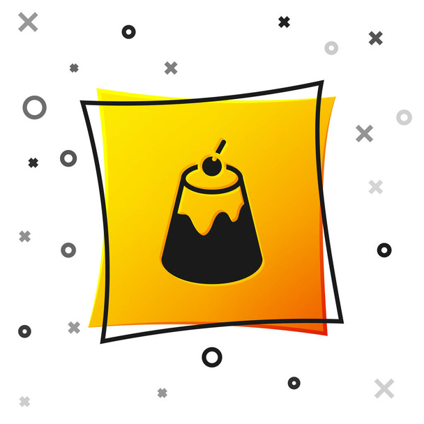 Černý pudink pudink s karamelovou polevou ikona izolované na bílém pozadí. Žlutý knoflík. Vektor - Vektor, obrázek