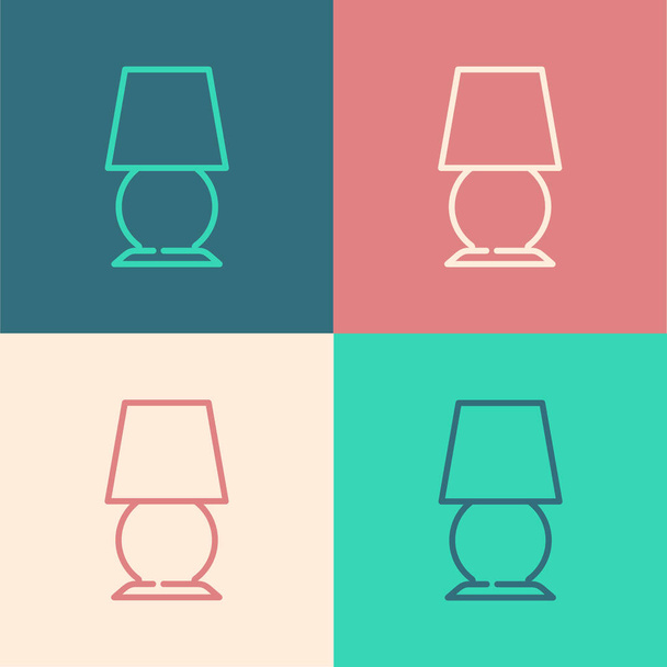 Pop-Art-Linie Tischlampensymbol isoliert auf farbigem Hintergrund. Schreibtischlampe vorhanden. Vektor - Vektor, Bild