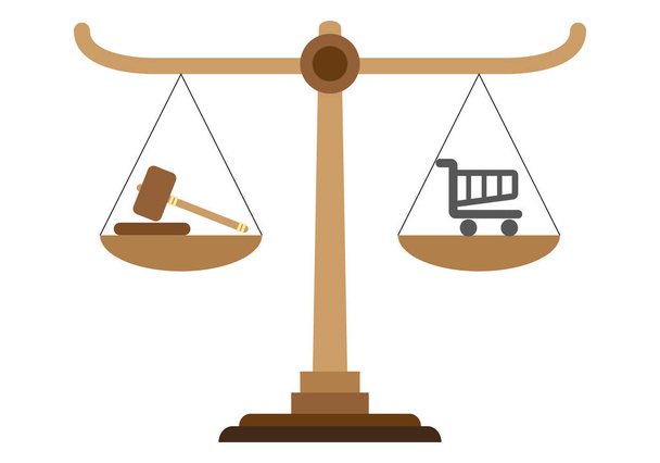 Az igazságszolgáltatás egyensúlya a fogyasztói jogok terén. - Vektor, kép