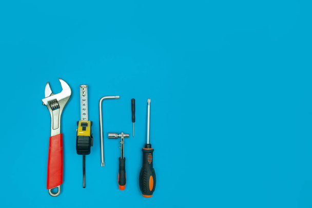 tools on isolated blue background - Φωτογραφία, εικόνα