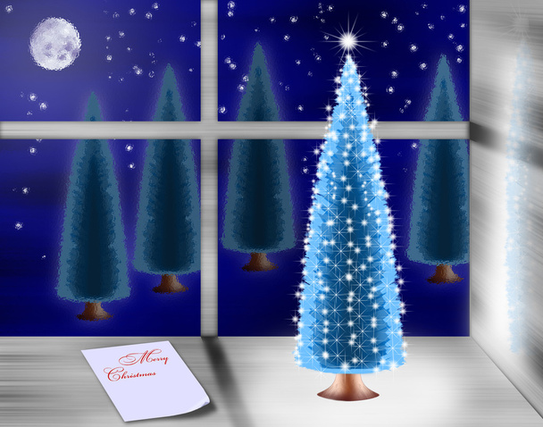 karácsonyfa ablakpárkányon - Fotó, kép