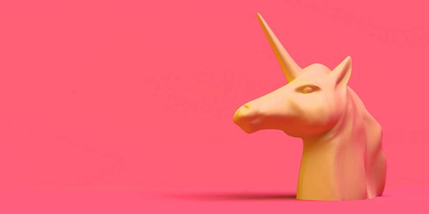 Banner con cabeza de unicornio. Abstracto. ilustración 3d. - Foto, Imagen