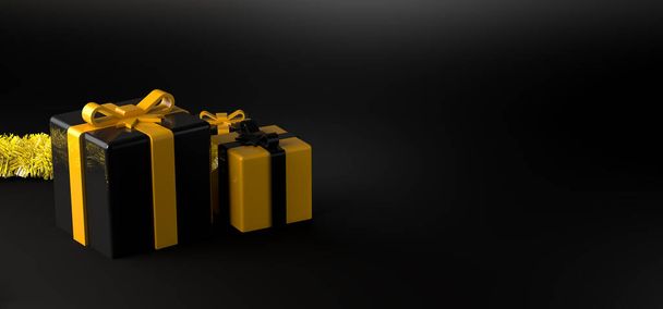 Bannière de Noël. Fond de Noël avec des cadeaux dorés. - Photo, image