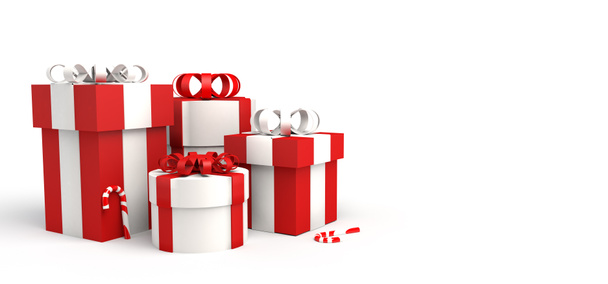 Banner de Navidad. Fondo de Navidad con regalos rojos y bastones de caramelo. - Foto, Imagen