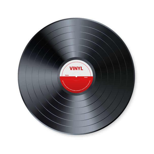 Gravação musical de vinil. Design de disco de áudio retro. Disco gramofone vintage realista com cover mockup. Ilustração vetorial. - Vetor, Imagem
