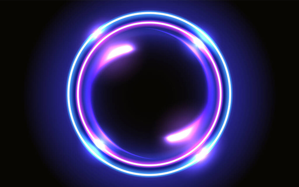 Abstrakcyjne fantastyczne tło z neonową świecącą okrągłą ramą i błyszczącym portalem kosmicznym do innego wymiaru - Wektor, obraz