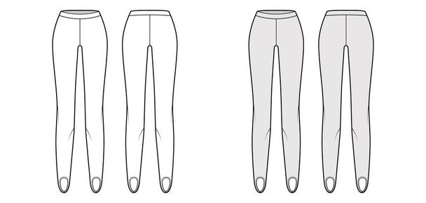 Stirrup Παντελόνι πλέκει τεχνική εικόνα μόδας με χαμηλή μέση, αύξηση, πλήρες μήκος. Επίπεδο αθλητικό παντελόνι προπόνησης - Διάνυσμα, εικόνα