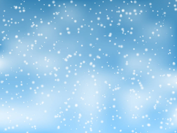 Neve de Natal. Queda de flocos de neve no fundo azul. Uma queda de neve. Ilustração vetorial. - Vetor, Imagem