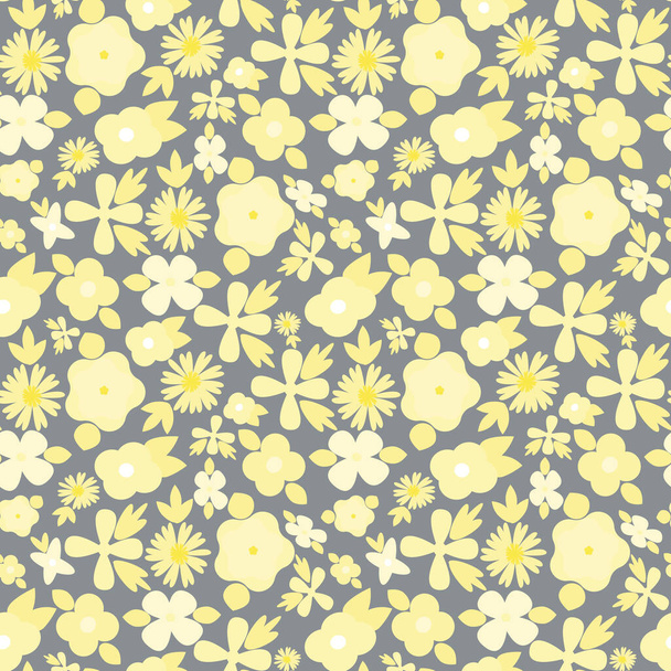Abstract simple yellow flowers on a gray background. Endless botanical vector pattern. - Διάνυσμα, εικόνα