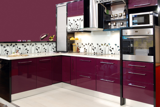 paarse keuken - Foto, afbeelding