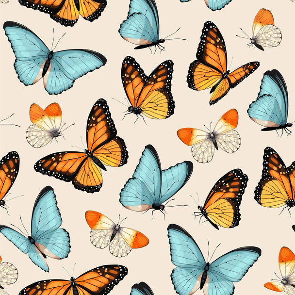 Vektorový vzor s vysoce detailním tropickým motýlem - Vektor, obrázek