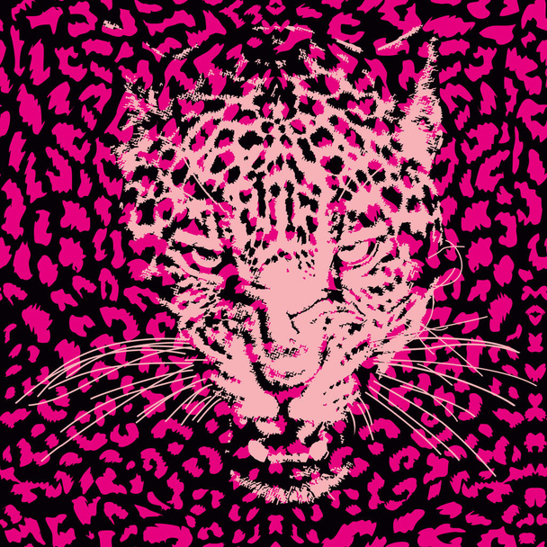 Seamless pattern of animal print with a leopard head. - Vector, Image