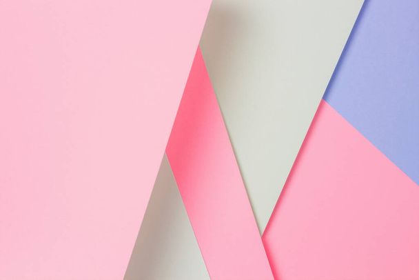 Fundo de textura de papel colorido abstrato. Formas geométricas mínimas e linhas em azul claro, rosa pastel, cores verdes - Foto, Imagem