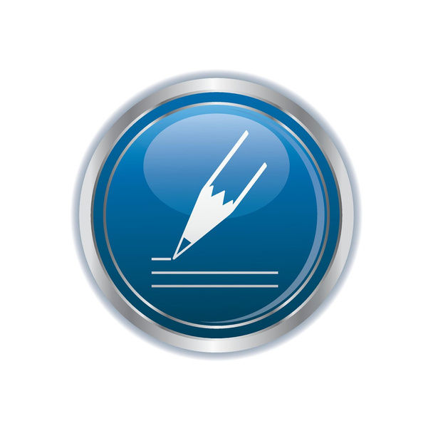 Pencil icon on the blue with silver round button - Vetor, Imagem