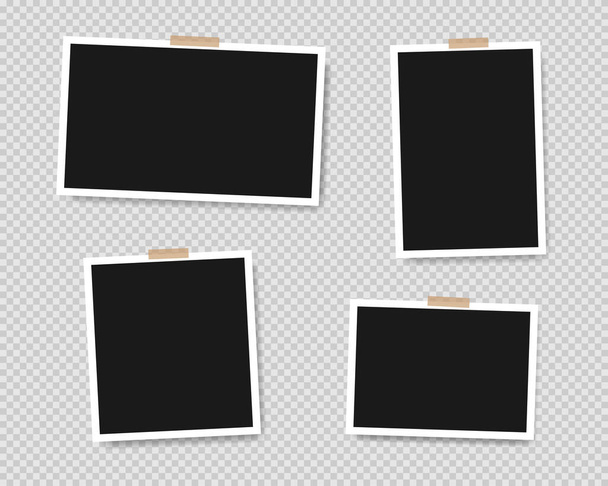 Набор пустых рамок для фотографий с клейкой лентой на прозрачном фоне Векторная иллюстрация EPS 10 - Вектор,изображение
