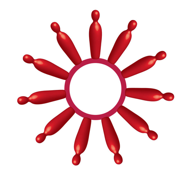 Simbolo di birilli rossi intorno a un cerchio vuoto. Forme in 3D in formato vettoriale e jpg, bianco isolato. - Vettoriali, immagini