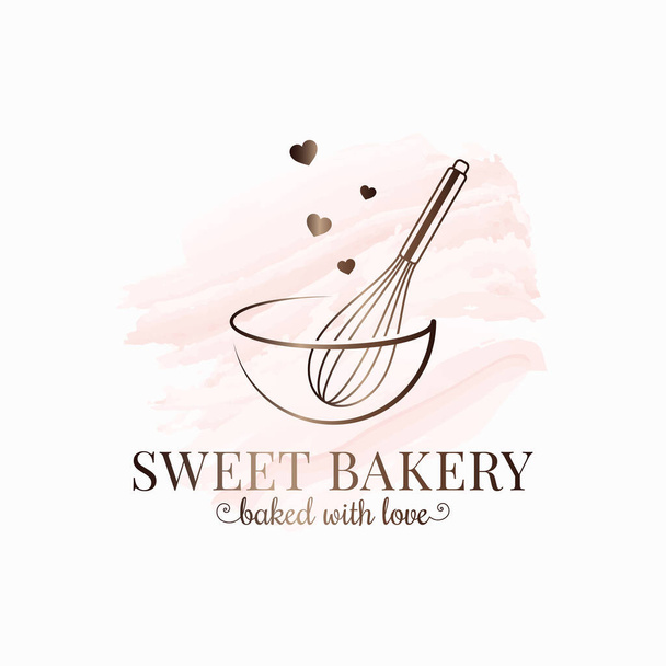Baking with wire whisk watercolor logo on white - Διάνυσμα, εικόνα