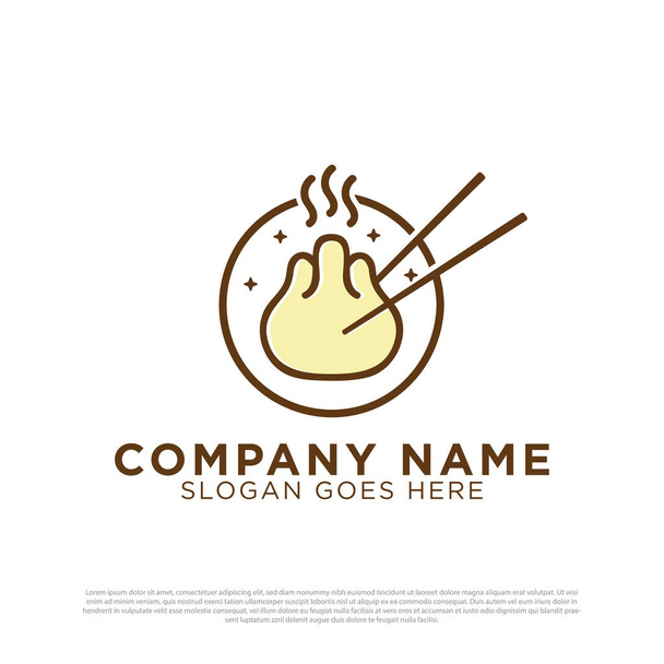 Дизайн логотипу гарячих пельменів натхнення з паличками в колі, шаблон дизайну логотипу ресторану на пару
 - Вектор, зображення