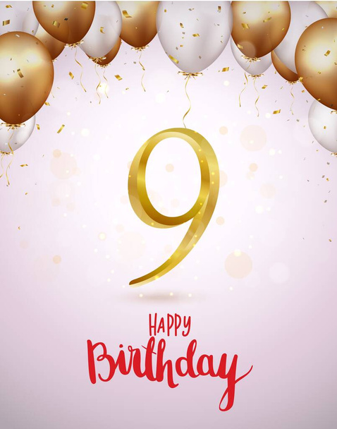 Ilustración vectorial de celebraciones de feliz cumpleaños con número y globos - Vector, imagen