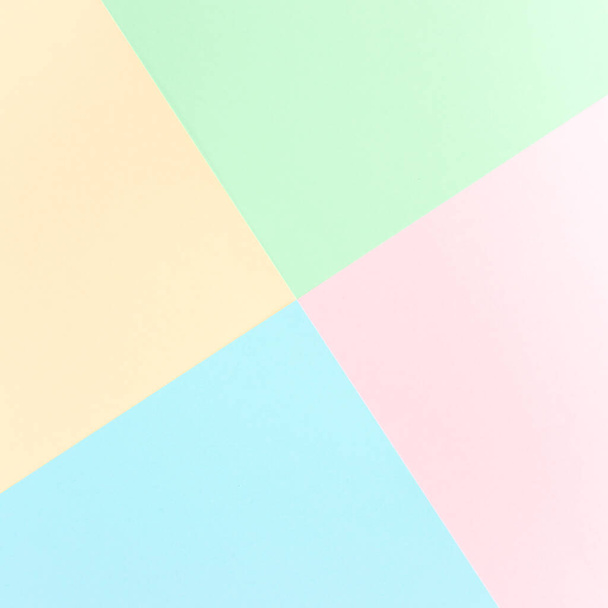 Background pastel colors: pink, yellow, blue, green. Geometric pattern papers. Minimal concept. Flat lay, Top view.  - Zdjęcie, obraz