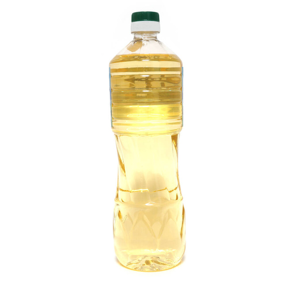 One litre bottle of vegetable oil extra virgin isolated on white background - Zdjęcie, obraz