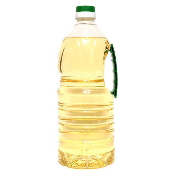 Duża butelka oleju roślinnego extra virgin izolowane na białym tle - Zdjęcie, obraz
